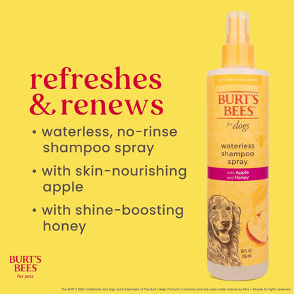 Burt'S Bees for Dogs Natural Waterless Shampoo Spray for Dogs, Apple and Honey Waterless Shampoo Spray, Dogs Shampoo, Dog Bathing Supplies, Dog Wash, Dog Grooming Supplies, Dog Spray