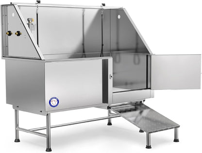62" Stainless Steel Pet Dog Bath Tub with Faucet (Right Door/Left Drain), 62 X 27 X 58